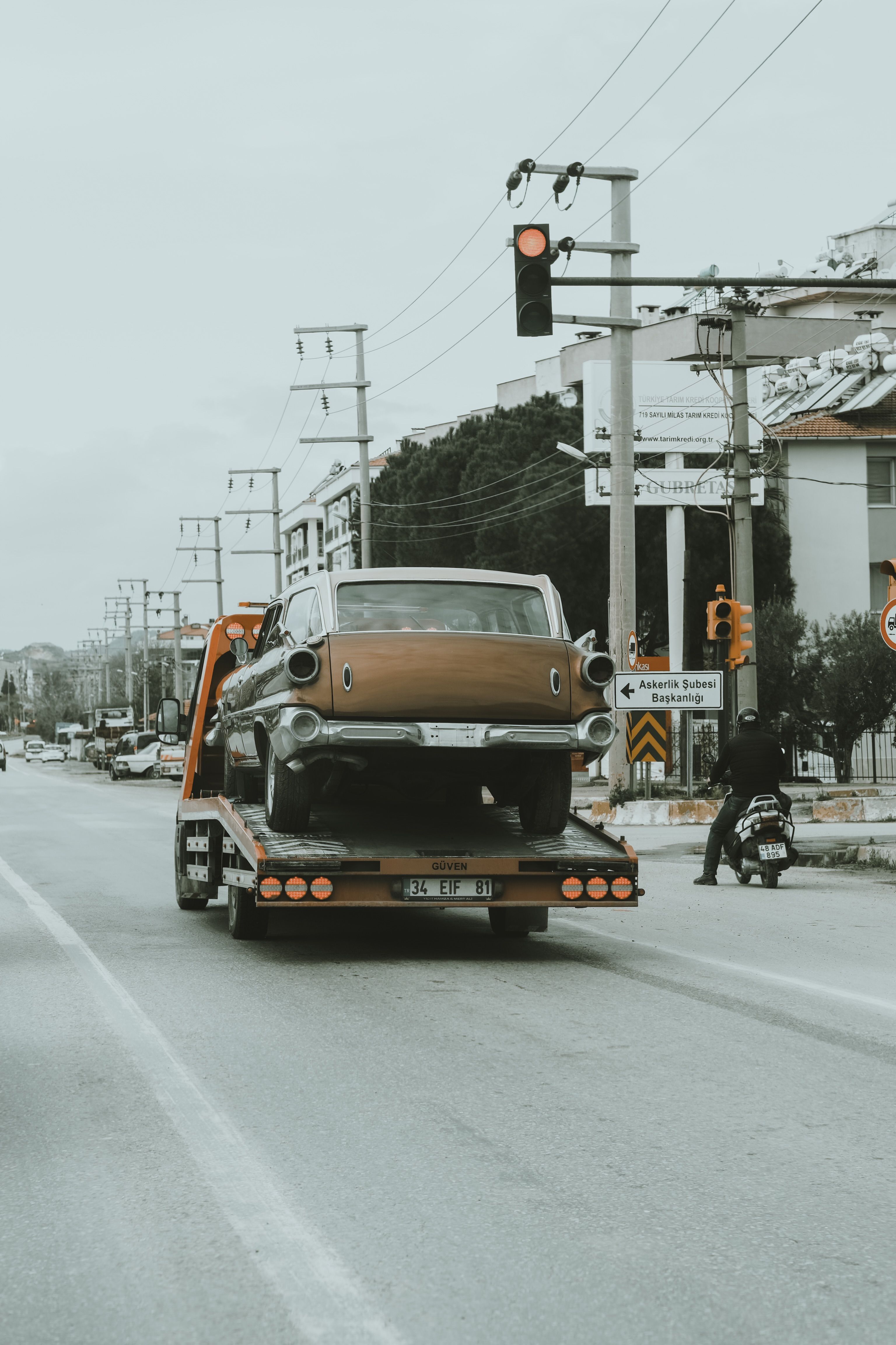 Commercial vehicle being towed